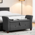 (Deep Gray Linen) Sevilla Storage Footstool with Winged Padded Bench, UKFR